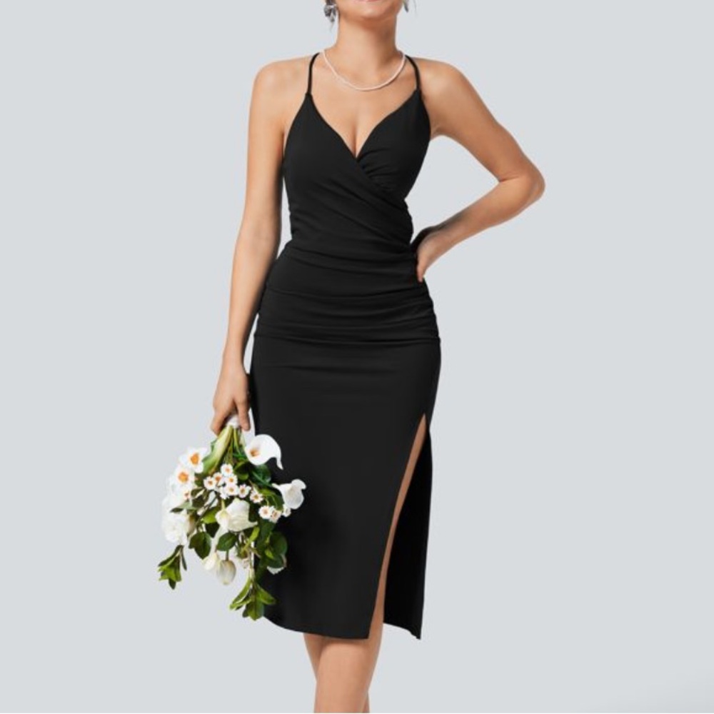 HALARA Black Midi Dress with Side Slit
